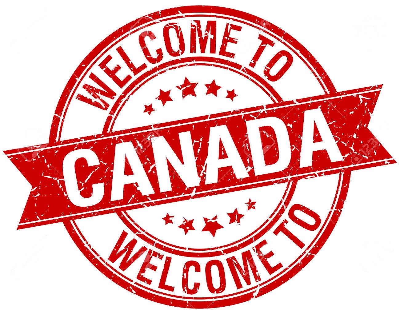 welcome to Canada red round ribbon stamp