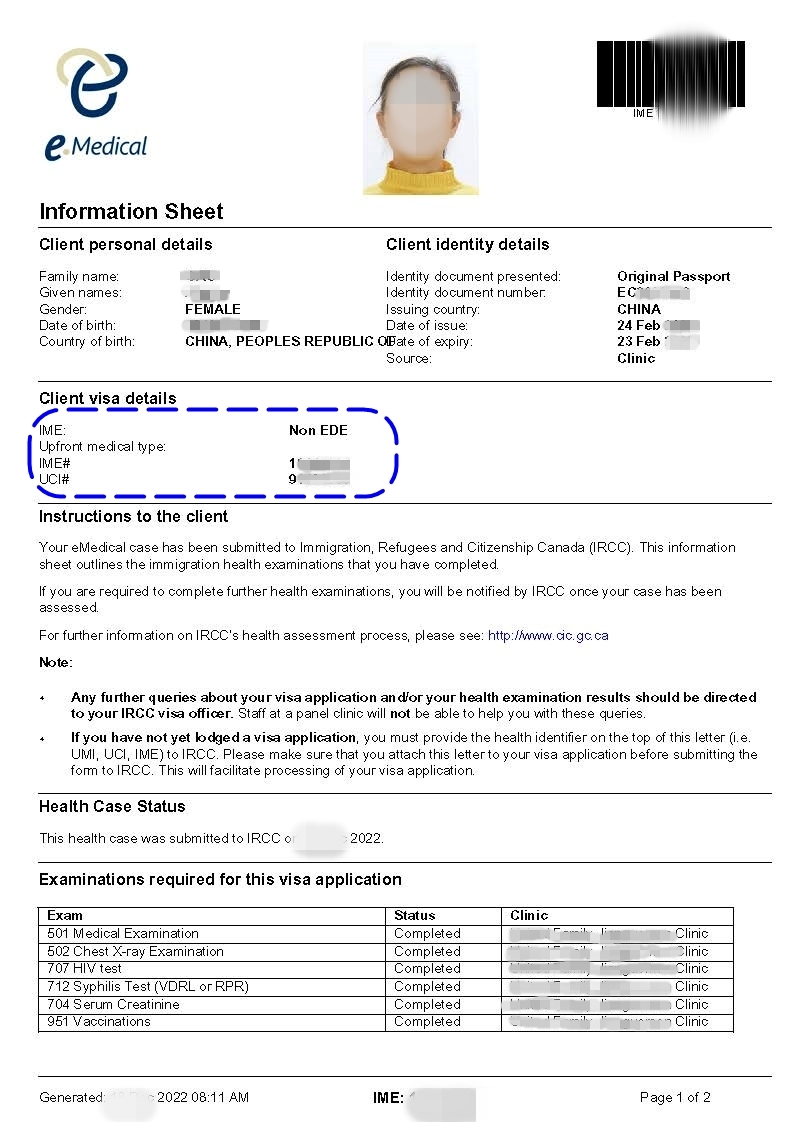 IRCC CIC GCMS Immigration Medical Examinations Medical Assessment 