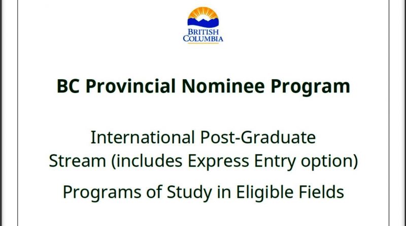 BCPNP International Post-Graduate Stream (includes Express Entry option) Programs of Study in Eligible Fields
