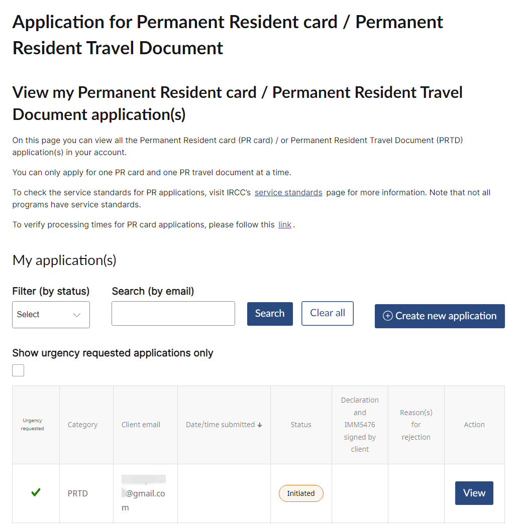 permanent resident travel document application status